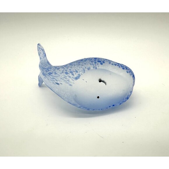 Blue Whale Art Glass Frosted Speckle Figurine Handmade Sea Beach Nautical Statue - Picture 7 of 10